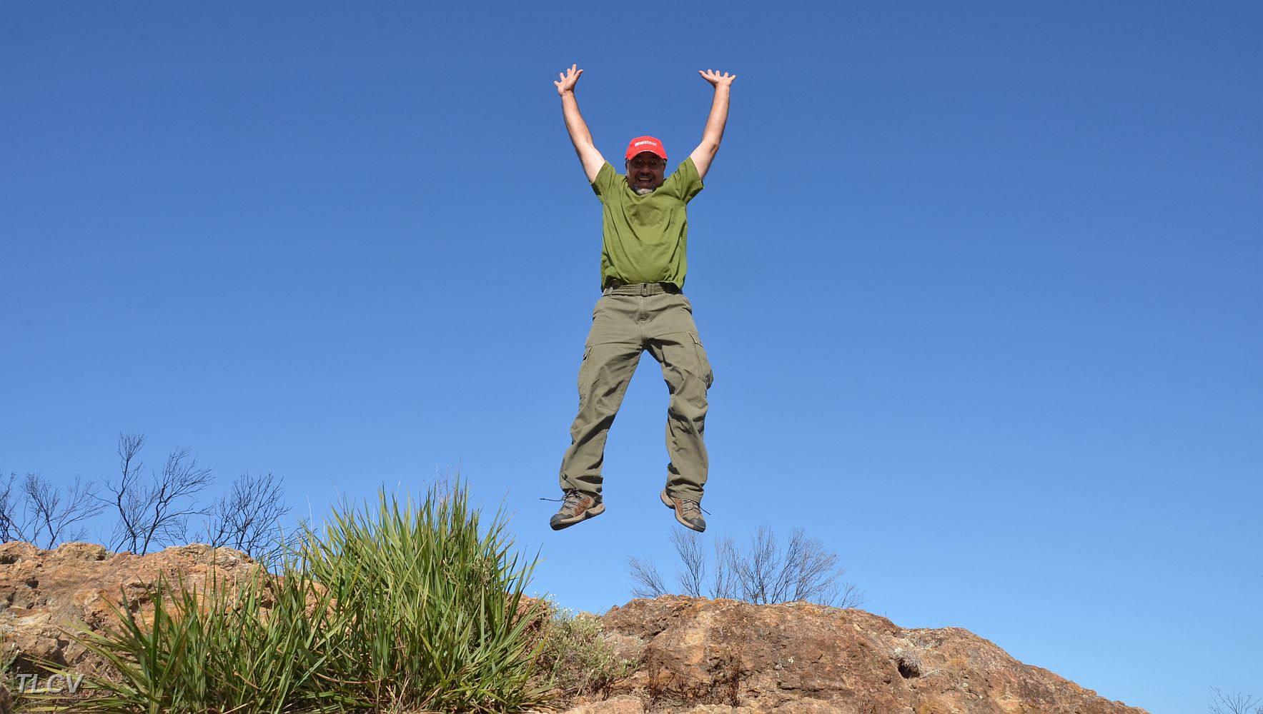 09-John has an 'Oh what a feeling' at Milmed Rock.JPG